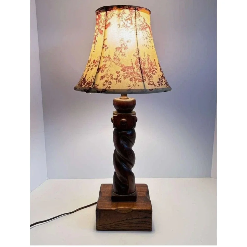 Hand-Carved Barley Twist Wood Table Lamp  17